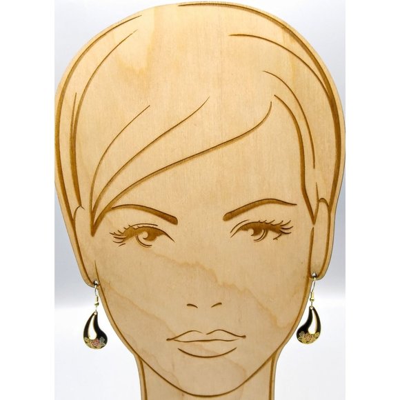 Vintage Cloisonne Dangle Earrings, Floral on Black Enamel with Flowers and Roses - Picture 4 of 4